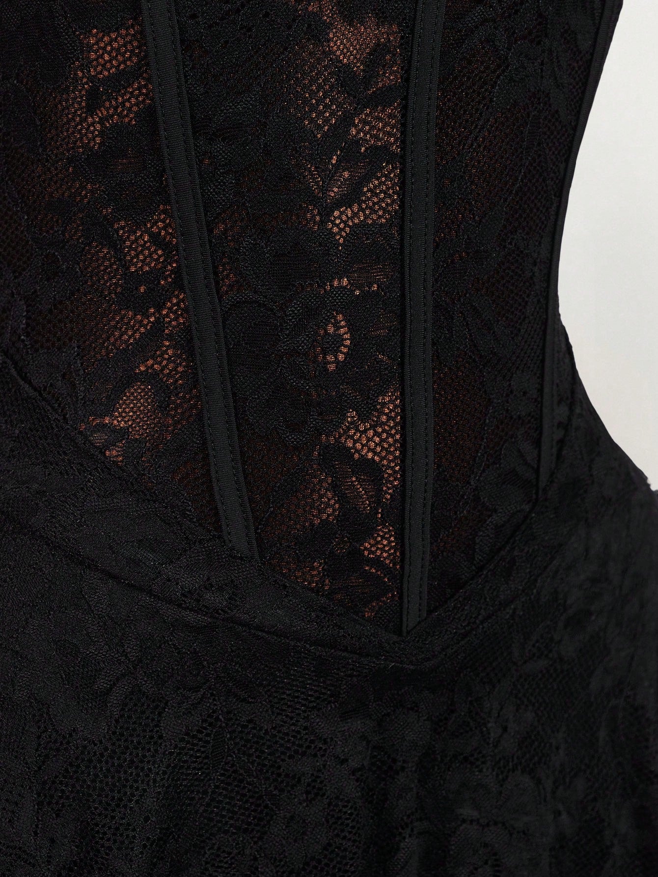 Amplova Vintage Black Sleeveless Lace Patchwork Semi-Sheer Heart-Shaped Bust Bodycon Mini Dress,Summer Techno Club Rave Outfit For Women,Party Beach Vacation