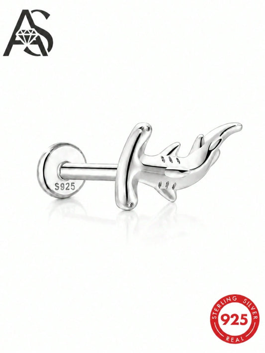 AnlaScheer 1pc Exquisite Fashion 925 Sterling Silver 18K Gold Plated Cute Marine Creature Flat Back Stud Earrings, Hypoallergenic, Women Girls Daily Party Gift
