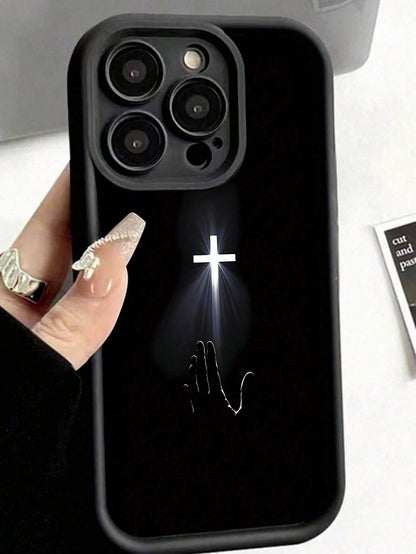 Apple Jesus 1pc Black Cross Pattern Reinforced Anti-Shock Anti-Fall Anti-Fingerprint Protective Phone Case Compatible With Iphone 15/15 Plus/15 Pro/15 Pro Max/11/12/13/14 Pro Max/XS/XR/11 Pro/11 Pro M