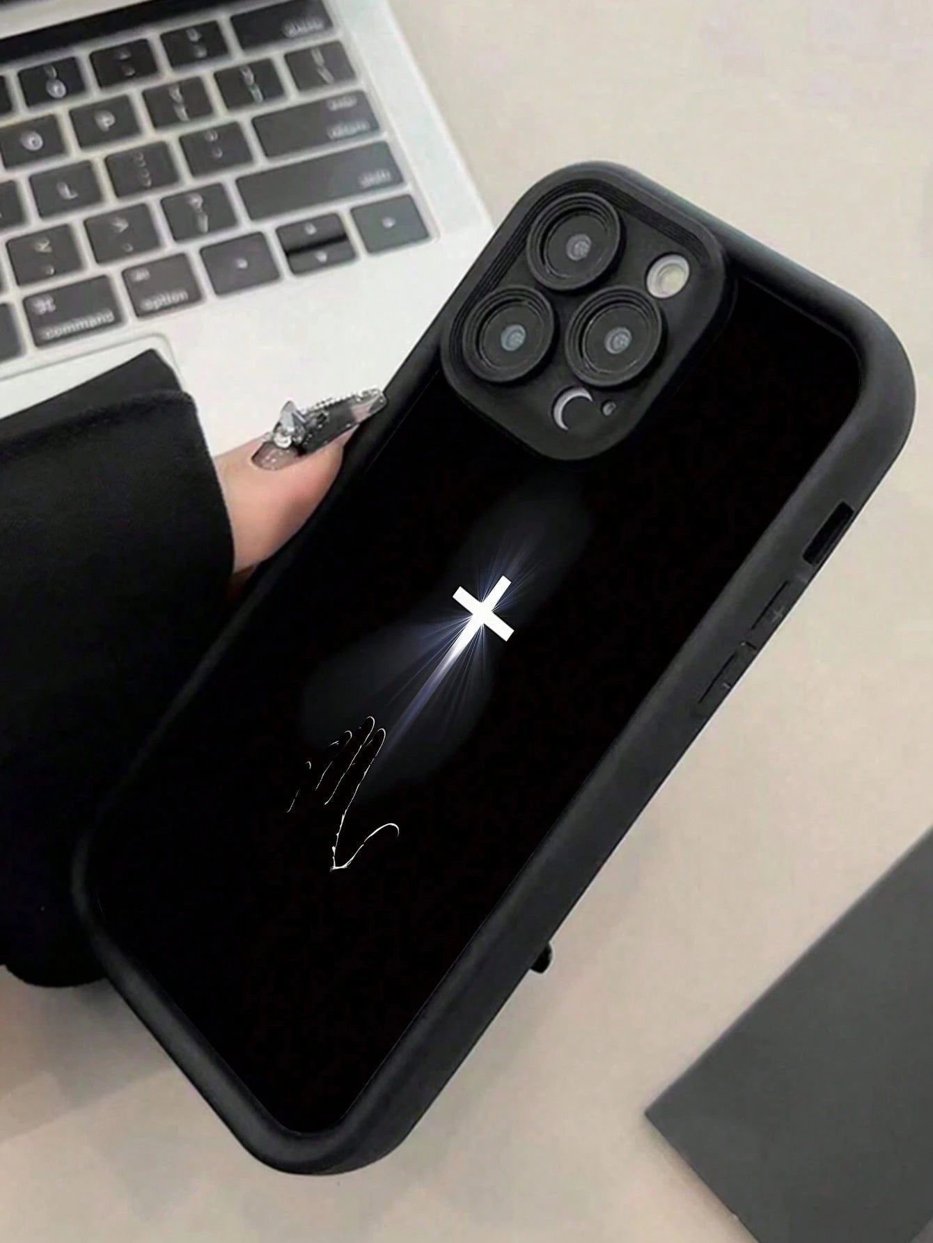 Apple Jesus 1pc Black Cross Pattern Reinforced Anti-Shock Anti-Fall Anti-Fingerprint Protective Phone Case Compatible With Iphone 15/15 Plus/15 Pro/15 Pro Max/11/12/13/14 Pro Max/XS/XR/11 Pro/11 Pro M