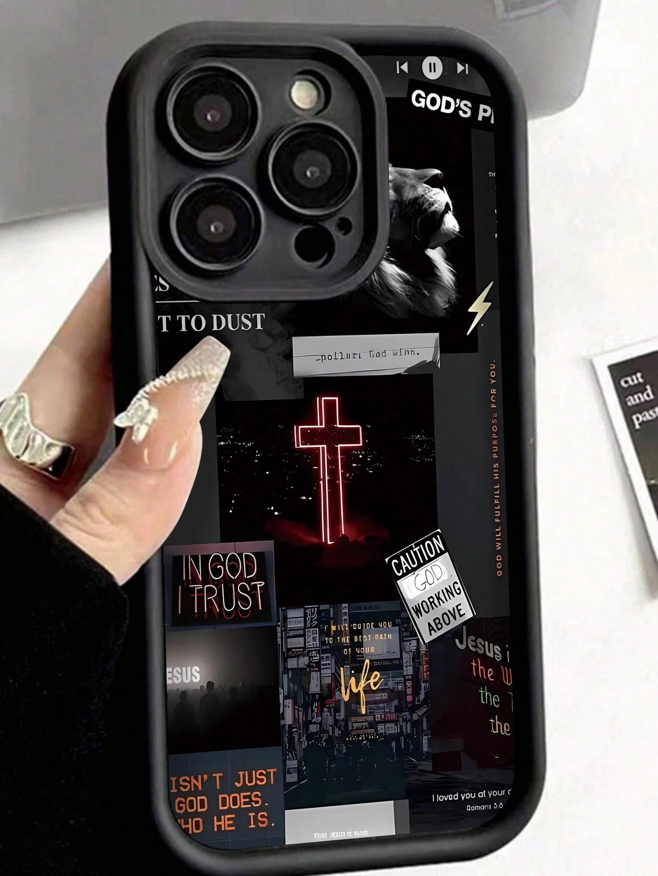 Apple Jesus 1pc Black Cross Pattern Reinforced Anti-Shock Anti-Fall Anti-Fingerprint Protective Phone Case Compatible With Iphone 15/15 Plus/15 Pro/15 Pro Max/11/12/13/14 Pro Max/XS/XR/11 Pro/11 Pro M