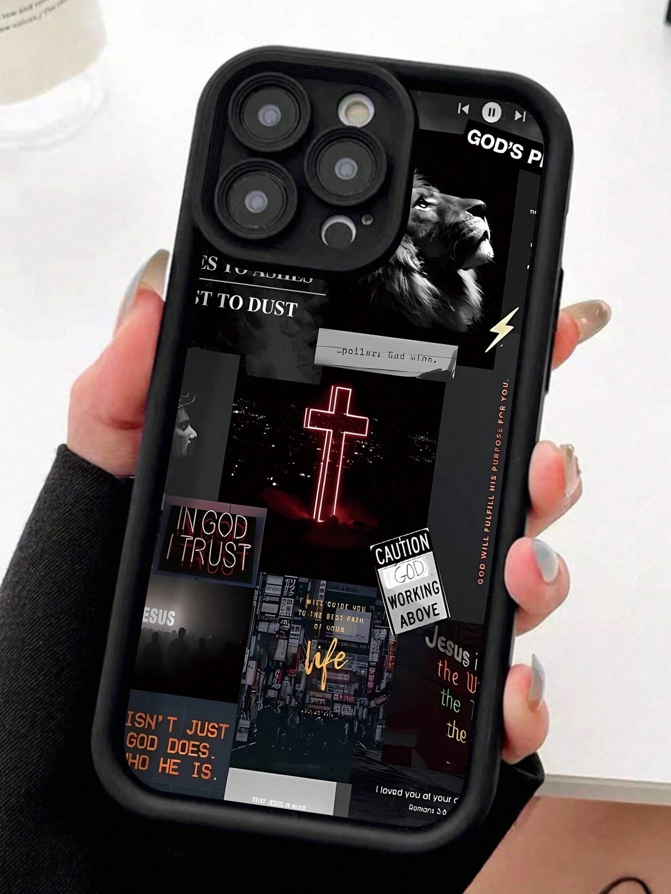 Apple Jesus 1pc Black Cross Pattern Reinforced Anti-Shock Anti-Fall Anti-Fingerprint Protective Phone Case Compatible With Iphone 15/15 Plus/15 Pro/15 Pro Max/11/12/13/14 Pro Max/XS/XR/11 Pro/11 Pro M