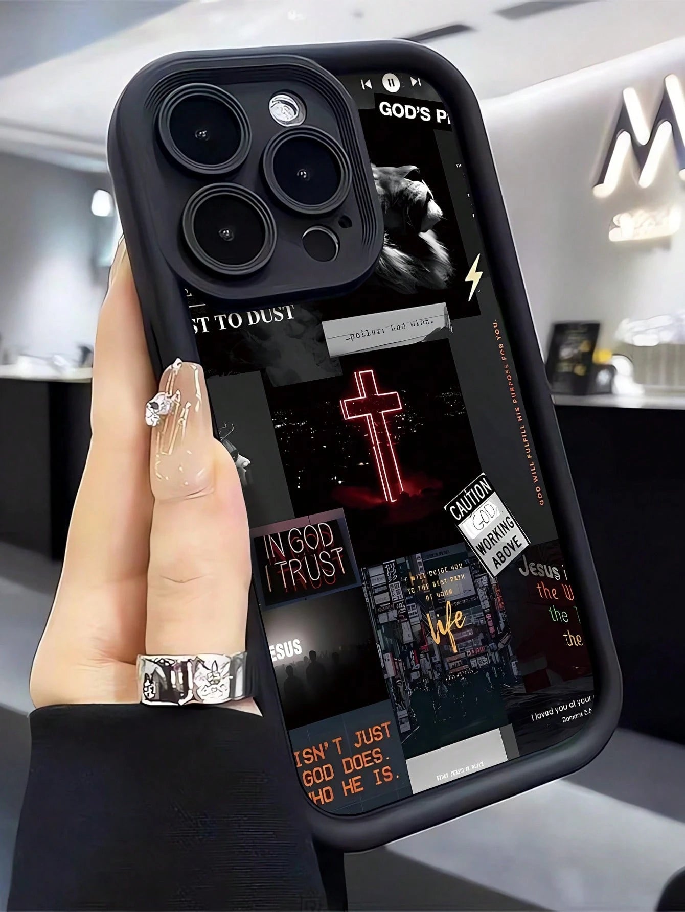 Apple Jesus 1pc Black Cross Pattern Reinforced Anti-Shock Anti-Fall Anti-Fingerprint Protective Phone Case Compatible With Iphone 15/15 Plus/15 Pro/15 Pro Max/11/12/13/14 Pro Max/XS/XR/11 Pro/11 Pro M
