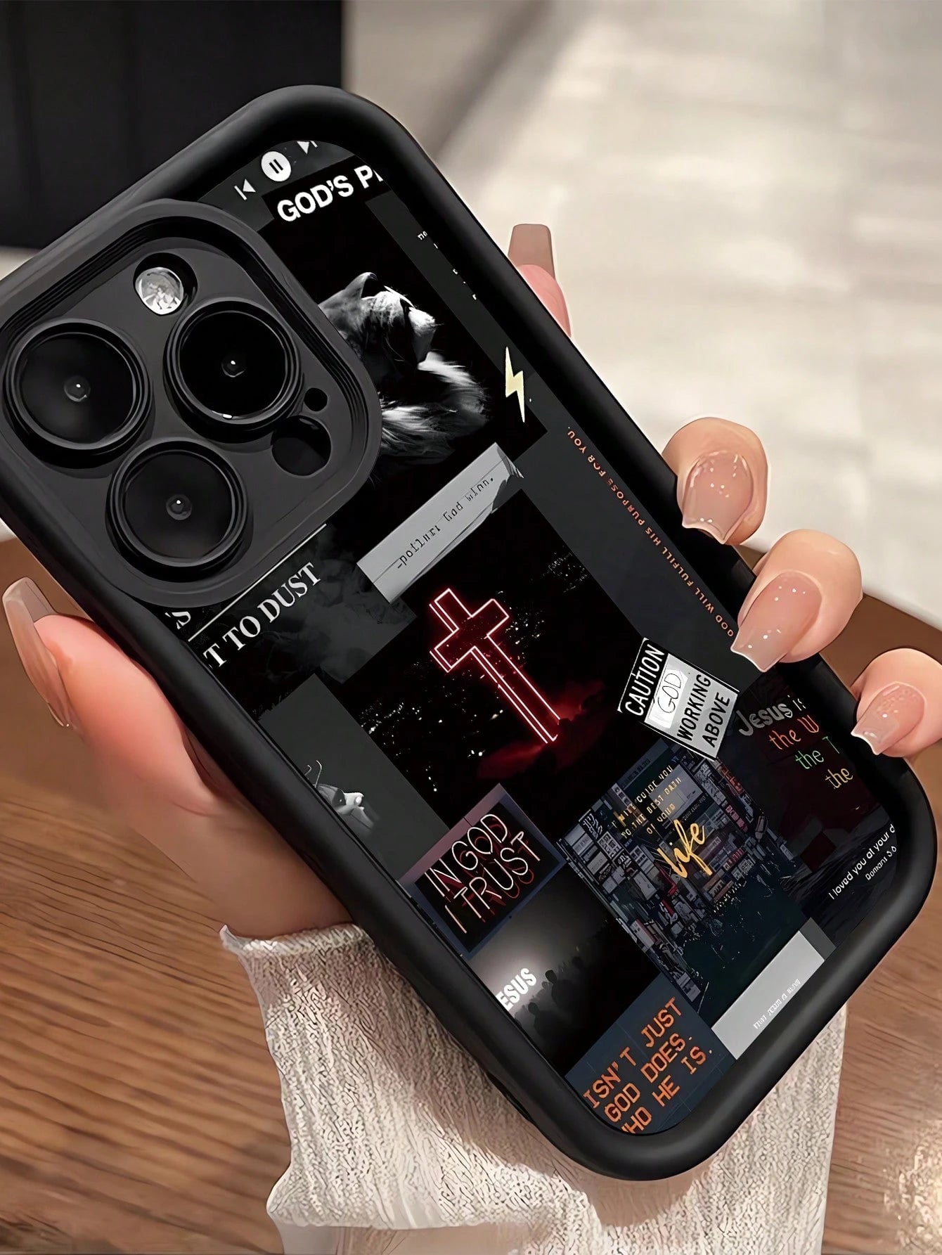 Apple Jesus 1pc Black Cross Pattern Reinforced Anti-Shock Anti-Fall Anti-Fingerprint Protective Phone Case Compatible With Iphone 15/15 Plus/15 Pro/15 Pro Max/11/12/13/14 Pro Max/XS/XR/11 Pro/11 Pro M