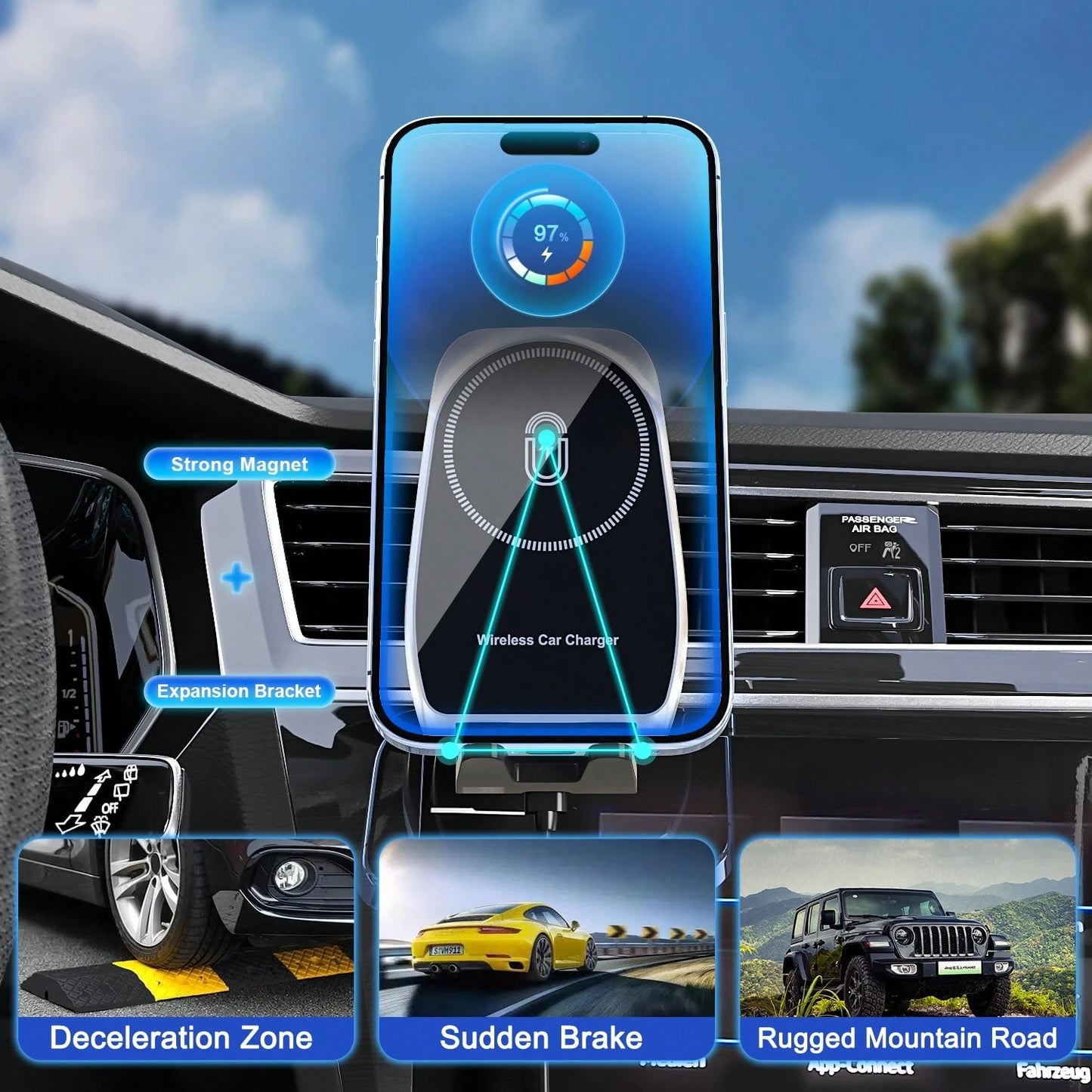 Apple MagSafe Car Charger [15W Fast Wireless Charging, 30+ Lbs Strong Adsorption & 2800gf Magnetic Force] 360° Adjustable Car Phone Holder, Compatible With Apple 12-17 Series 11, Fast Charging Magneti