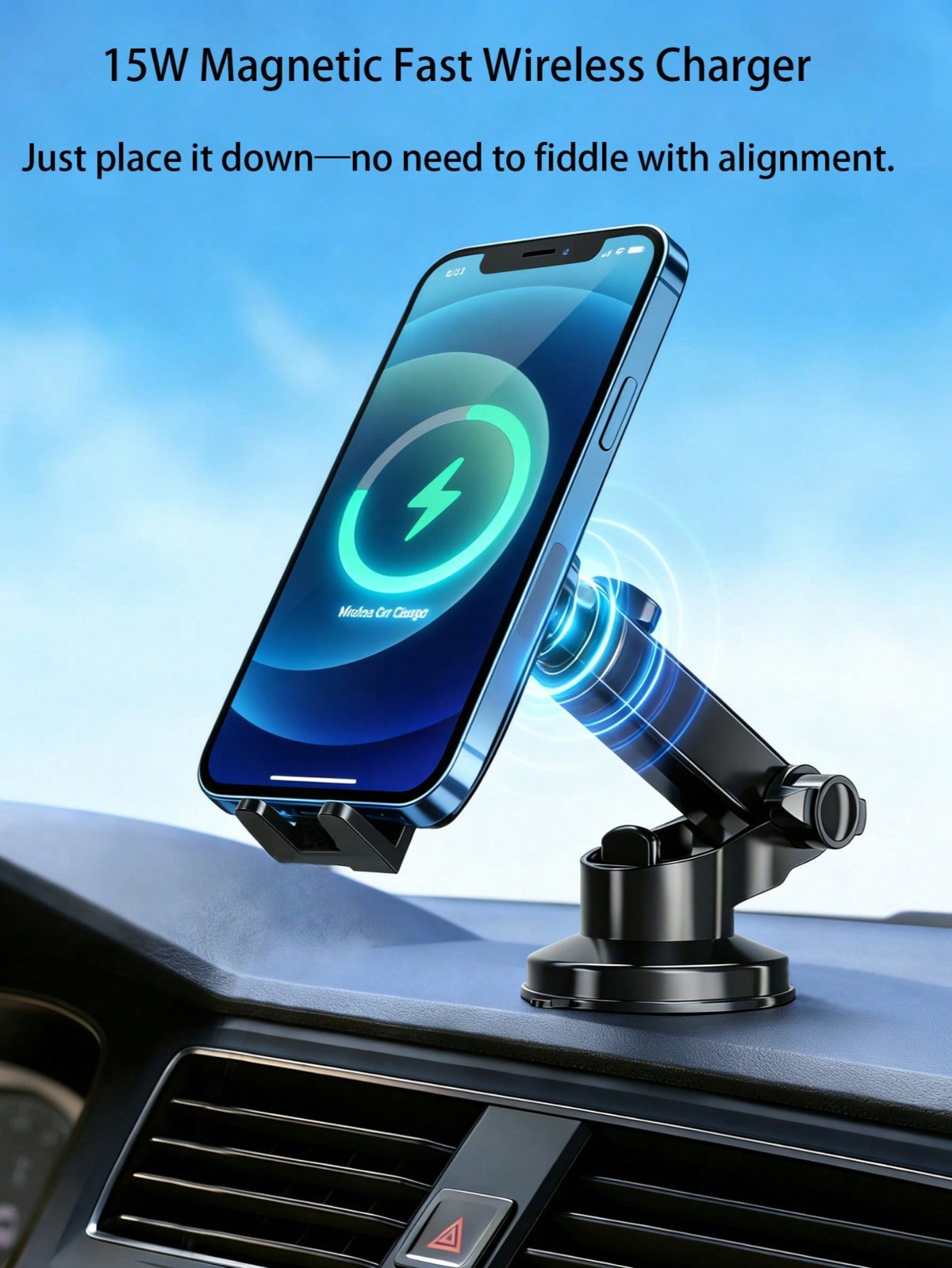 Apple MagSafe Car Charger [15W Fast Wireless Charging, 30+ Lbs Strong Adsorption & 2800gf Magnetic Force] 360° Adjustable Car Phone Holder, Compatible With Apple 12-17 Series 11, Fast Charging Magneti