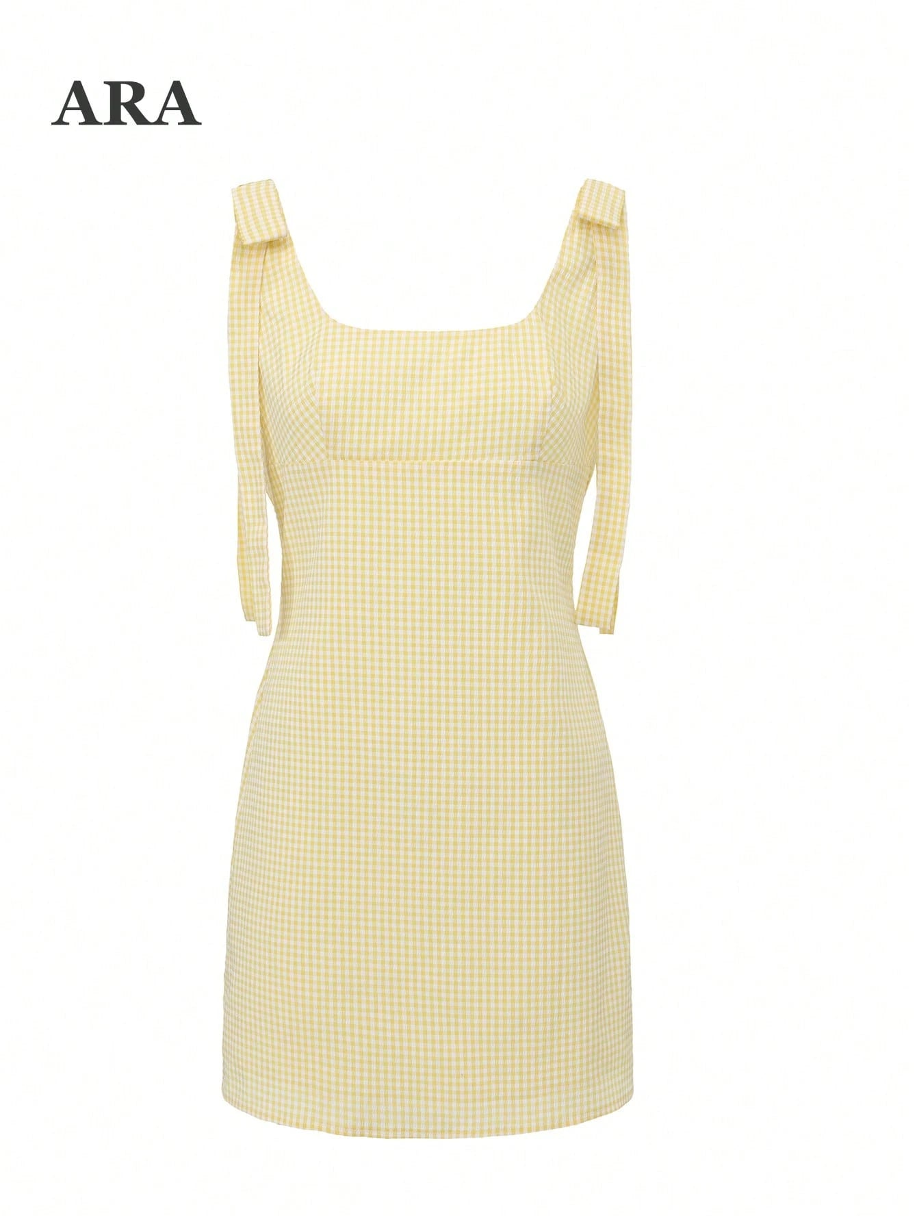 ARA CHIC Women's Gingham Tie Strap Square Neck Mini Dress, V Back Zip Bodycon Short Dress, Summer Beach Vacation Outfit