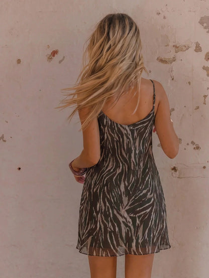 Aralina Summer Winter Ruffle Animal Print Sexy Pink Mesh Mini Dress