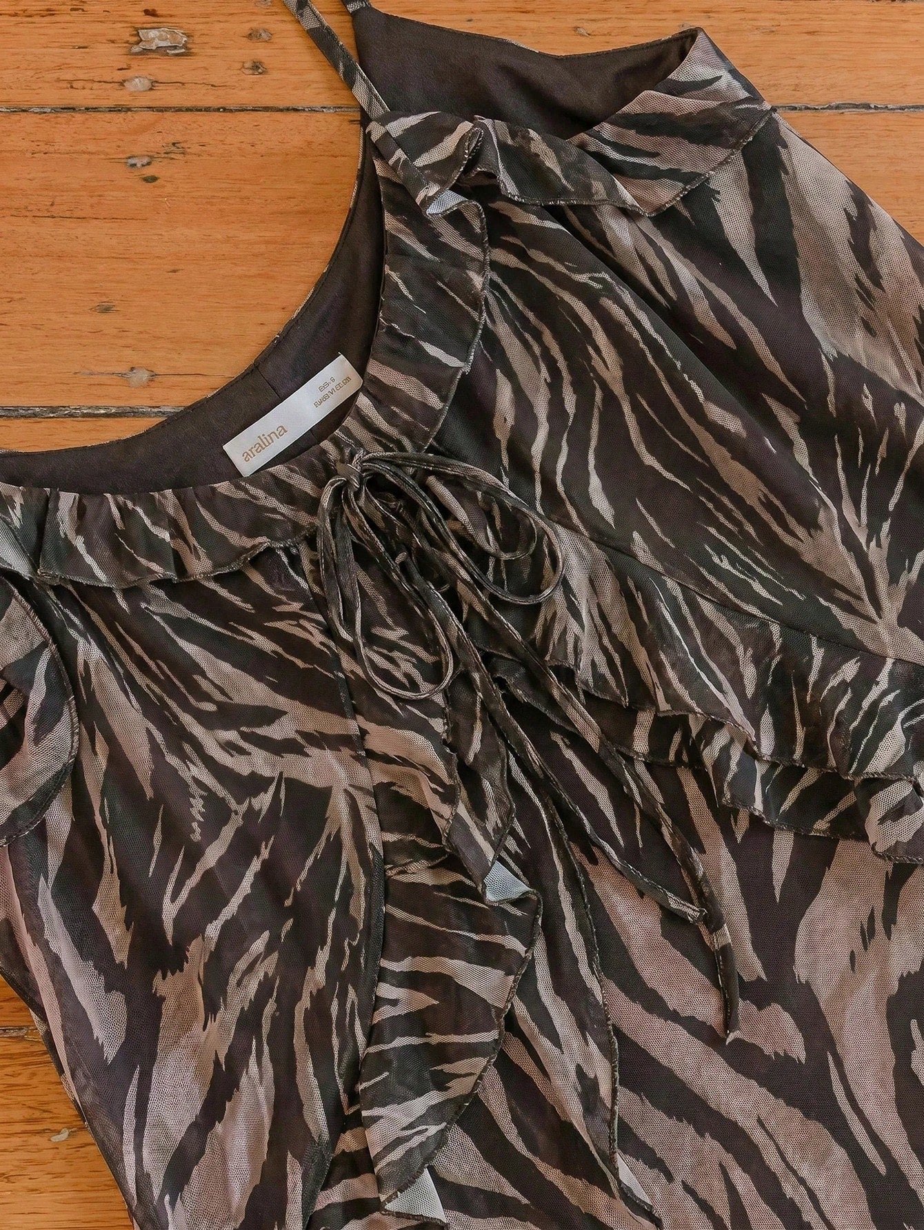 Aralina Summer Winter Ruffle Animal Print Sexy Pink Mesh Mini Dress
