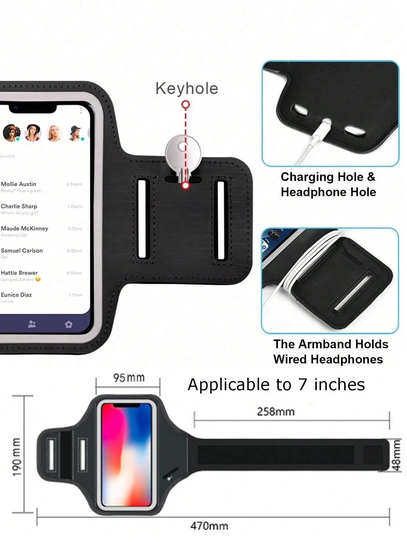 Armband Compatible With IPhone 16 Pro Max/16 Plus/15 Pro Max/15 Plus/14 Pro Max/14 Plus/13 Pro Max/12 Pro Max/11 Pro Max/Xs Max, Sweat-Resistant Running Pouch With Key Holder And Card Slot
