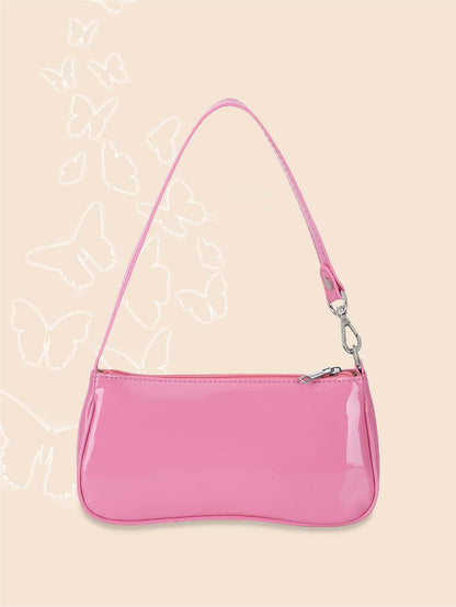 Artificial Patent Leather Bag Pink For Teen Girls Women College Students,Rookies & White-Collar Workers Perfect For Office,College,Work,Business,Commute Valentines
