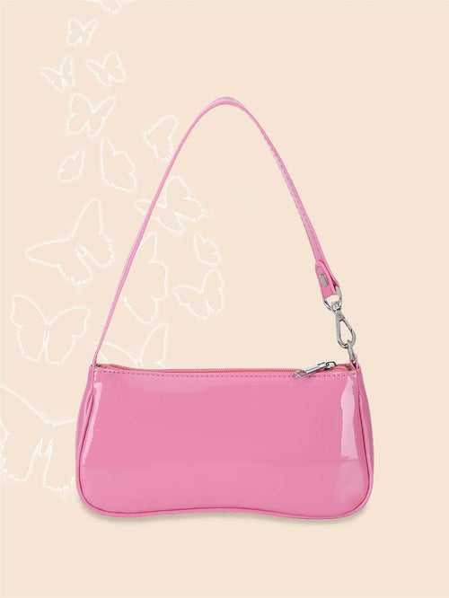 Artificial Patent Leather Bag Pink For Teen Girls Women College Students,Rookies & White-Collar Workers Perfect For Office,College,Work,Business,Commute Valentines
