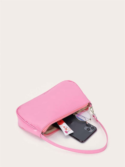 Artificial Patent Leather Bag Pink For Teen Girls Women College Students,Rookies & White-Collar Workers Perfect For Office,College,Work,Business,Commute Valentines