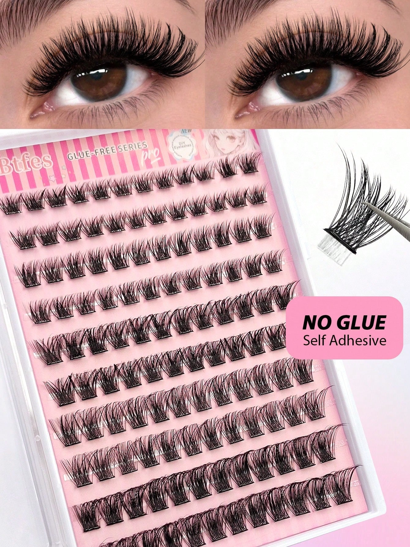 Asiteo 120pcs D-Shape Self-Adhesive Eyelash Clusters, Natural Makeup Effect, No Glue Needed, Long-Lasting & Non-Sticky, Pre-Coated Eyelash Clusters, False Eyelashes, DIY Eyelash Extension