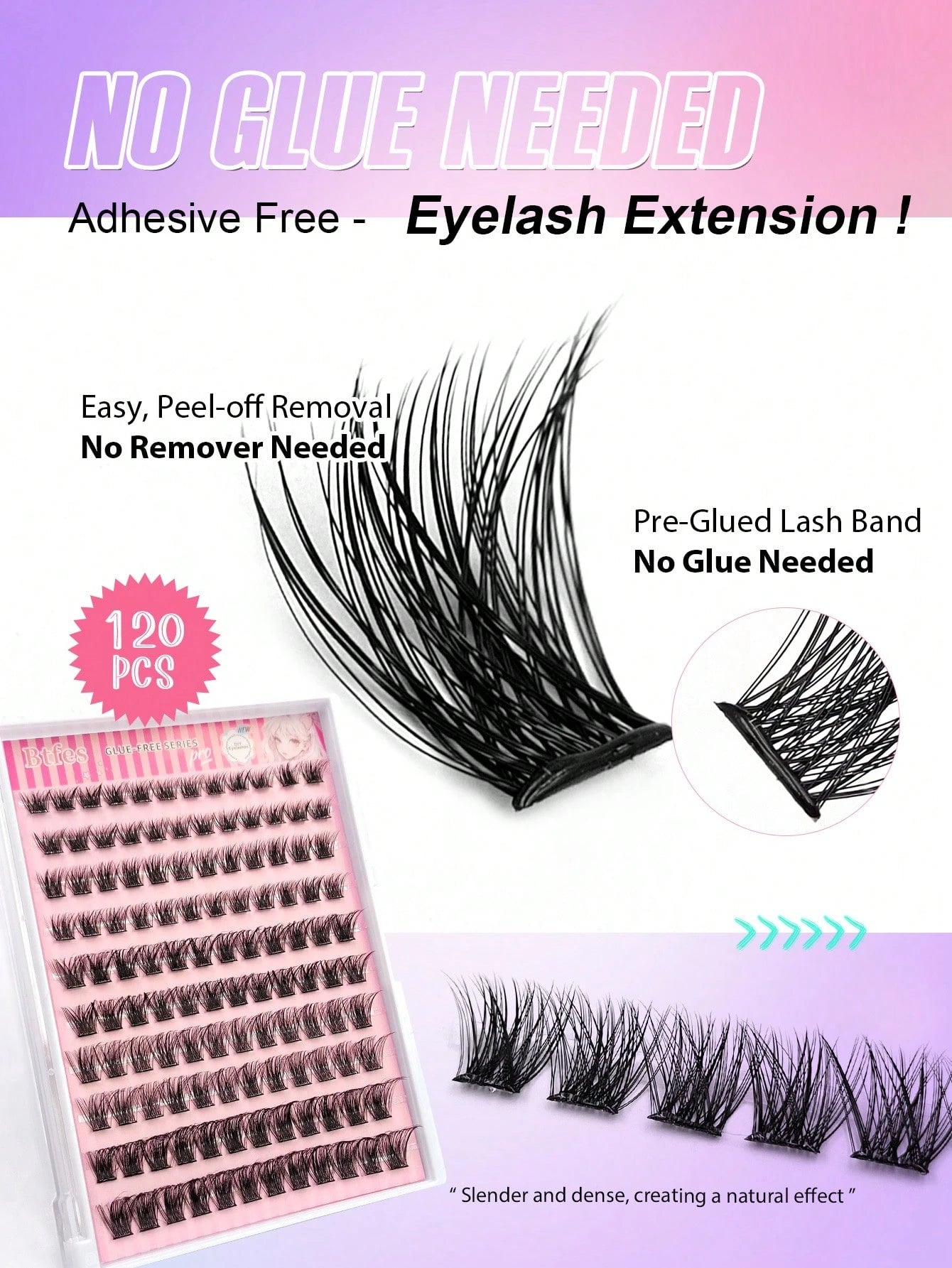 Asiteo 120pcs D-Shape Self-Adhesive Eyelash Clusters, Natural Makeup Effect, No Glue Needed, Long-Lasting & Non-Sticky, Pre-Coated Eyelash Clusters, False Eyelashes, DIY Eyelash Extension