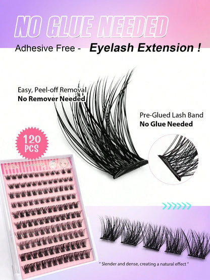 Asiteo 120pcs D-Shape Self-Adhesive Eyelash Clusters, Natural Makeup Effect, No Glue Needed, Long-Lasting & Non-Sticky, Pre-Coated Eyelash Clusters, False Eyelashes, DIY Eyelash Extension