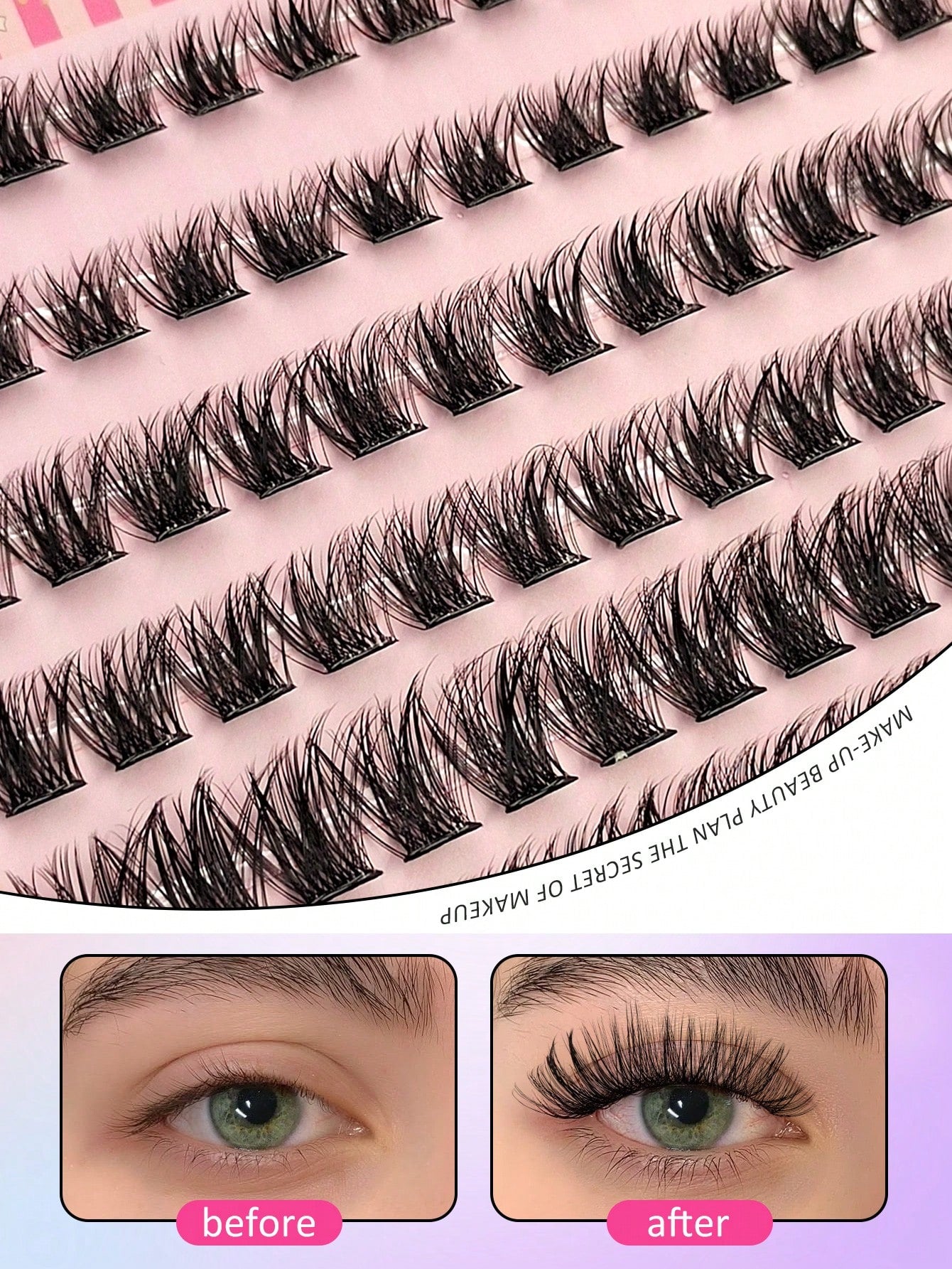 Asiteo 120pcs D-Shape Self-Adhesive Eyelash Clusters, Natural Makeup Effect, No Glue Needed, Long-Lasting & Non-Sticky, Pre-Coated Eyelash Clusters, False Eyelashes, DIY Eyelash Extension