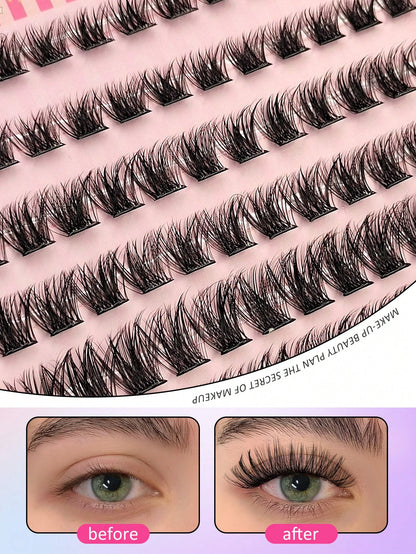 Asiteo 120pcs D-Shape Self-Adhesive Eyelash Clusters, Natural Makeup Effect, No Glue Needed, Long-Lasting & Non-Sticky, Pre-Coated Eyelash Clusters, False Eyelashes, DIY Eyelash Extension