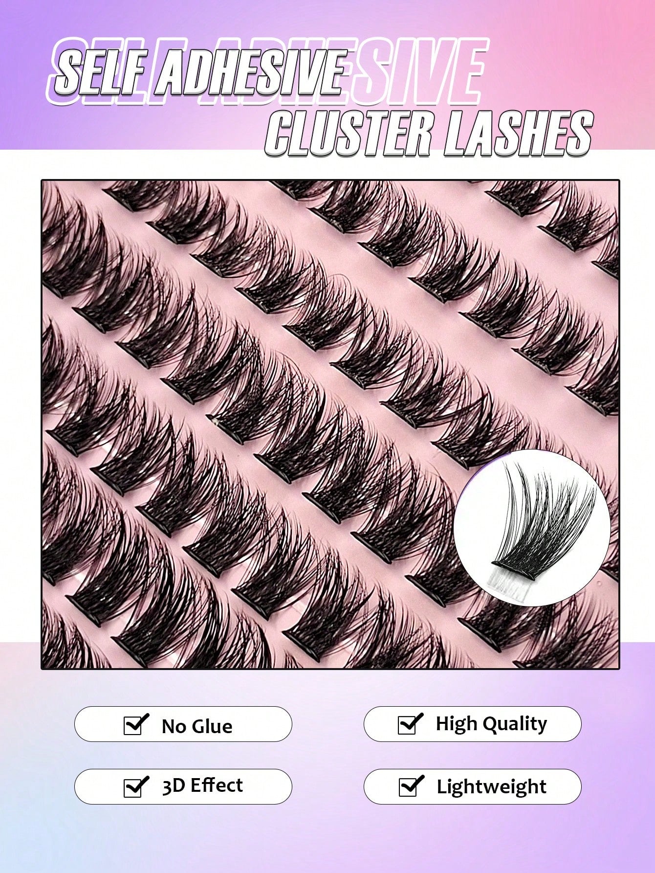 Asiteo 120pcs D-Shape Self-Adhesive Eyelash Clusters, Natural Makeup Effect, No Glue Needed, Long-Lasting & Non-Sticky, Pre-Coated Eyelash Clusters, False Eyelashes, DIY Eyelash Extension