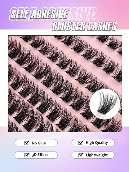 Asiteo 120pcs D-Shape Self-Adhesive Eyelash Clusters, Natural Makeup Effect, No Glue Needed, Long-Lasting & Non-Sticky, Pre-Coated Eyelash Clusters, False Eyelashes, DIY Eyelash Extension
