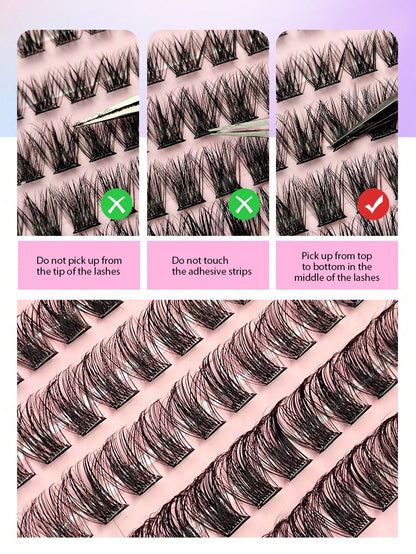 Asiteo 120pcs D-Shape Self-Adhesive Eyelash Clusters, Natural Makeup Effect, No Glue Needed, Long-Lasting & Non-Sticky, Pre-Coated Eyelash Clusters, False Eyelashes, DIY Eyelash Extension