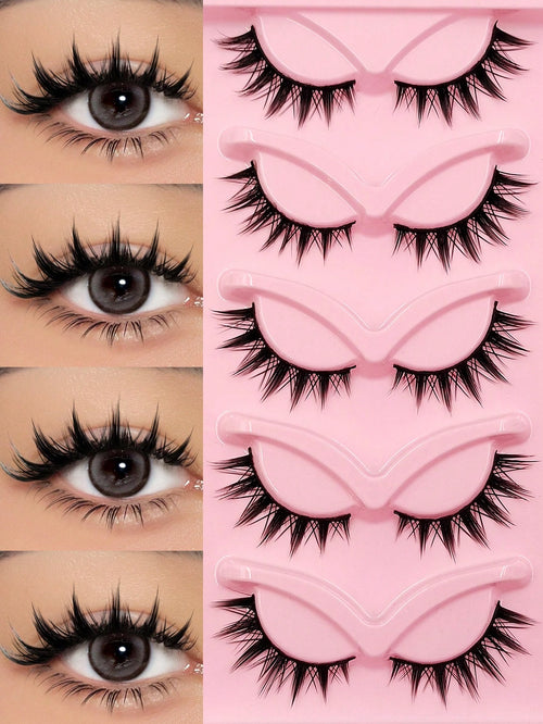 Asiteo 5 Pairs Spike Cartoon False Eyelashes, Japanese Anime Thick Cosplay False Lashes, Natural Thin Faux Mink False Eyelashes, Full Strip Doll Fake Lashes