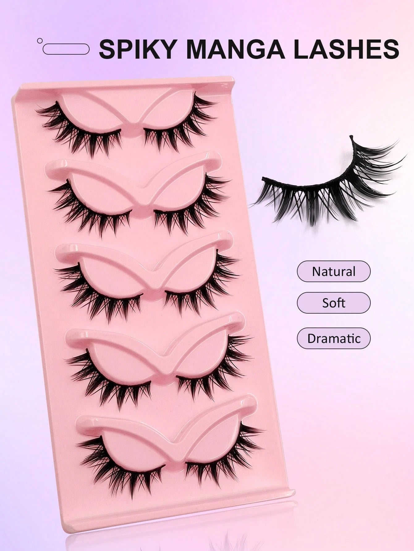 Asiteo 5 Pairs Spike Cartoon False Eyelashes, Japanese Anime Thick Cosplay False Lashes, Natural Thin Faux Mink False Eyelashes, Full Strip Doll Fake Lashes