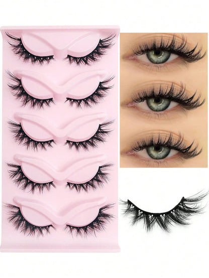 Asiteo 5 Pairs Spike Cartoon False Eyelashes, Japanese Anime Thick Cosplay False Lashes, Natural Thin Faux Mink False Eyelashes, Full Strip Doll Fake Lashes