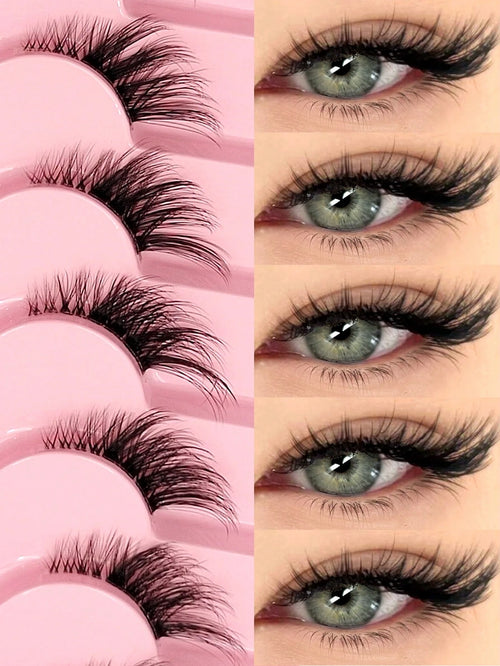 Asiteo 7 Pairs Half-Strip False Eyelashes, Transparent Band With Cat Eye Tail Extension, & Delicate Faux Mink Lashes, Fluffy & Soft, For Makeup Look, Aesthetic