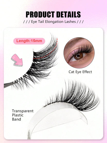 Asiteo 7 Pairs Half-Strip False Eyelashes, Transparent Band With Cat Eye Tail Extension, & Delicate Faux Mink Lashes, Fluffy & Soft, For Makeup Look, Aesthetic