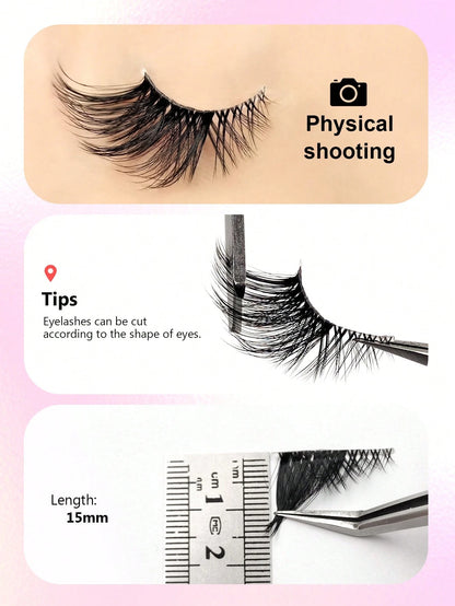 Asiteo 7 Pairs Half-Strip False Eyelashes, Transparent Band With Cat Eye Tail Extension, & Delicate Faux Mink Lashes, Fluffy & Soft, For Makeup Look, Aesthetic