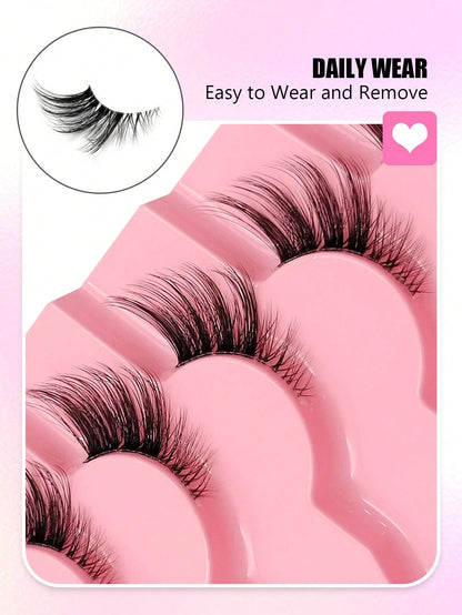 Asiteo 7 Pairs Half-Strip False Eyelashes, Transparent Band With Cat Eye Tail Extension, & Delicate Faux Mink Lashes, Fluffy & Soft, For Makeup Look, Aesthetic