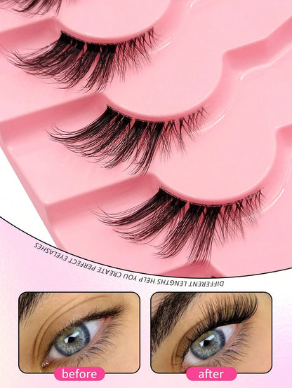 Asiteo 7 Pairs Half-Strip False Eyelashes, Transparent Band With Cat Eye Tail Extension, & Delicate Faux Mink Lashes, Fluffy & Soft, For Makeup Look, Aesthetic