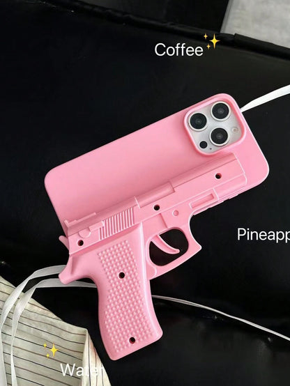 Asymmetrical Shaped Cute Pink Novelty Cases Unique Shaped Pink Ugly Cute Funny Toy Gun Protective Case Compatible With Apple 16, 17/17 Pro/17 Pro Max, 15, 14, 13, 12, 11 Pro Max Creative Niche Design