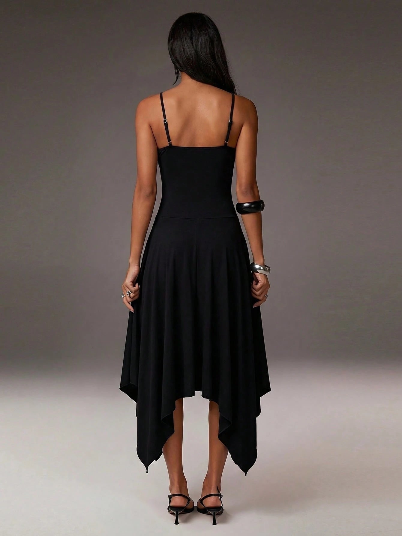 Athîral Women's Casual Spaghetti Strap Solid Color Knit Asymmetric Asymmetrical Midi Dress, Women's Flowy Everyday Dress, Casual Dress