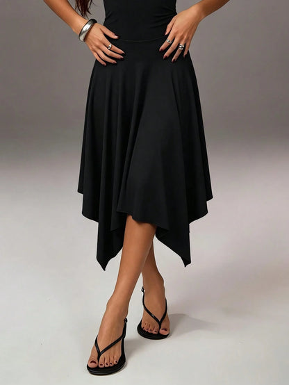 Athîral Women's Casual Spaghetti Strap Solid Color Knit Asymmetric Asymmetrical Midi Dress, Women's Flowy Everyday Dress, Casual Dress