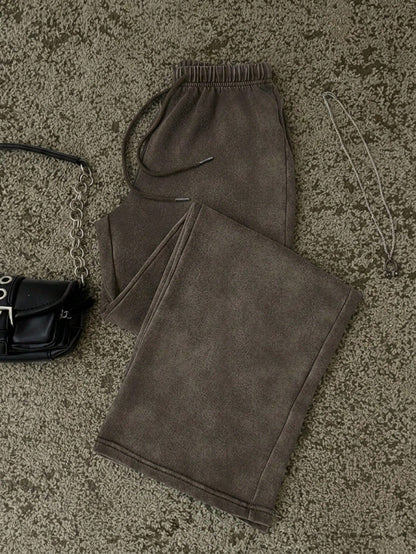 Attitoon Women's Casual Drawstring Waist Washed Cotton Pants, Minimalist Solid Color, Suitable For Daily Commute