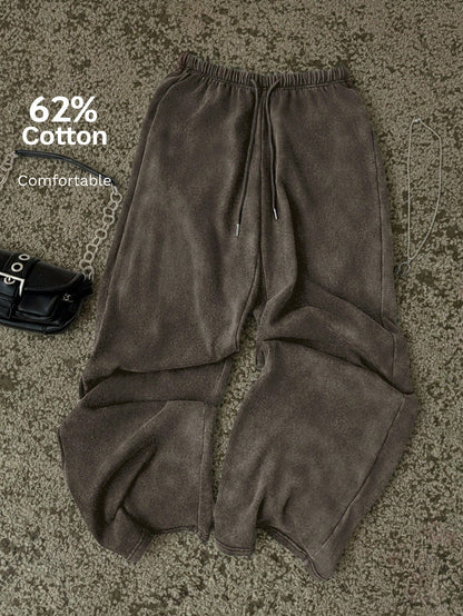 Attitoon Women's Casual Drawstring Waist Washed Cotton Pants, Minimalist Solid Color, Suitable For Daily Commute