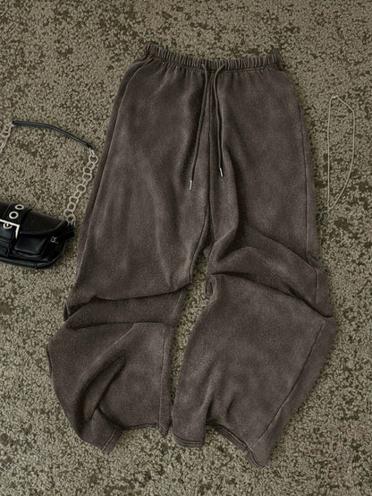 Attitoon Women's Casual Drawstring Waist Washed Cotton Pants, Minimalist Solid Color, Suitable For Daily Commute