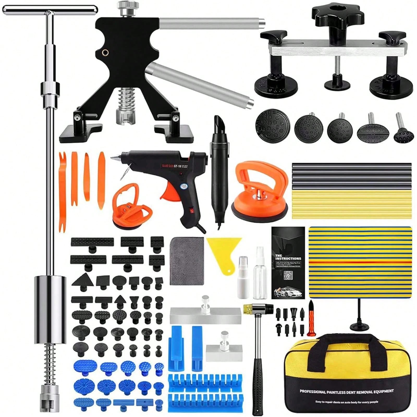 Auto Body Dent Repair Kit, Paint-Friendly Dent Repair Kit With Lifter, Bridge Puller, Rubber Hammer, T-Bar, Suction Cup, Dent Puller For Auto Body Dents