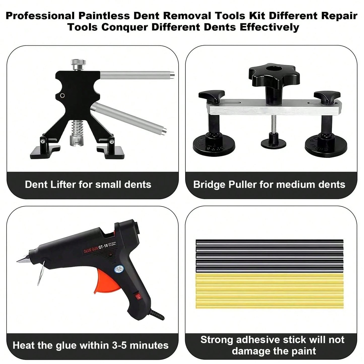 Auto Body Dent Repair Kit, Paint-Friendly Dent Repair Kit With Lifter, Bridge Puller, Rubber Hammer, T-Bar, Suction Cup, Dent Puller For Auto Body Dents