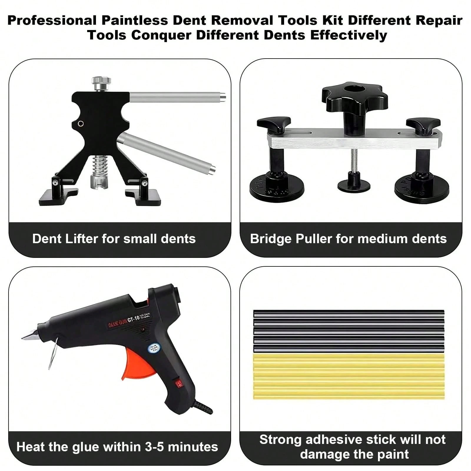 Auto Body Dent Repair Kit, Paint-Friendly Dent Repair Kit With Lifter, Bridge Puller, Rubber Hammer, T-Bar, Suction Cup, Dent Puller For Auto Body Dents