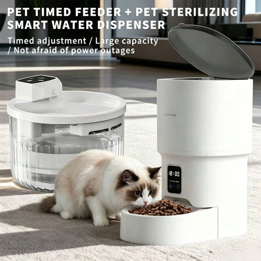 Automatic Cat Feeders Set- 5L Timed Pet Feeder, 3L Large Capacity Tank For Cats And Dogs,Dry Food Dispenser, Smart Feed Pet Feeder, Control Dispenser, Freshness Preservation, For Multi-Pet Homes