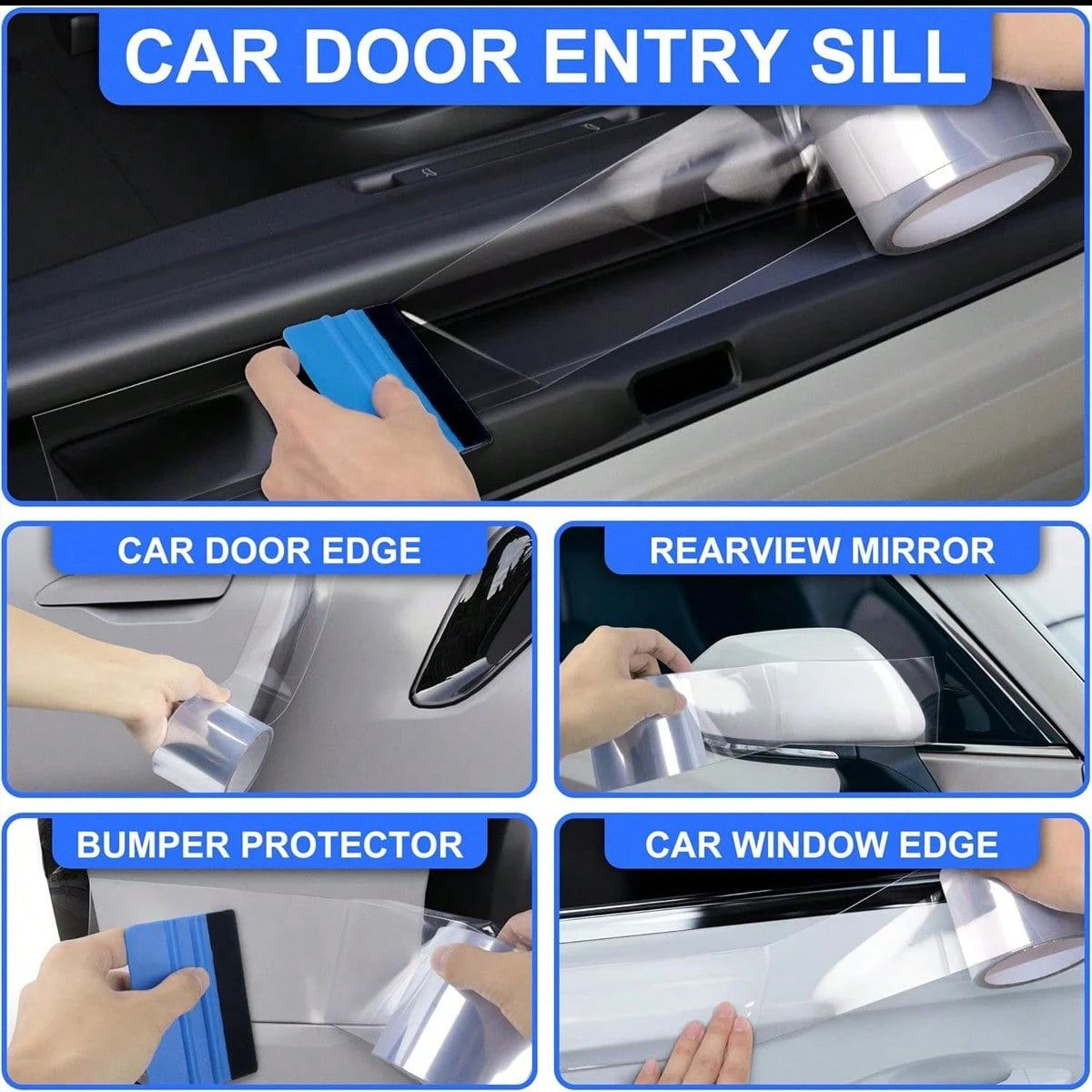 Automotive Transparent Protective Film- Scratch Resistant, Waterproof, Anti-Peel Paint Protector For Car Doors, Car Door Barriers, Car Interior, Bumper, Hood Paint Protector, Suitable For Most Cars