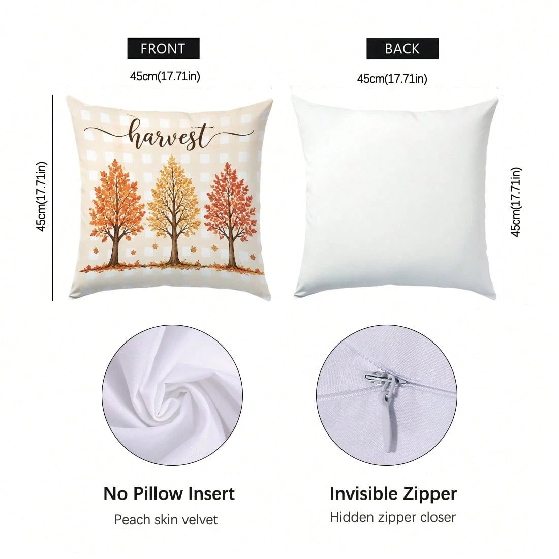 Autumn Cartoon Pumpkin Gnome Maple Leaf Cushion Cover 4-Piece Set, Single-Sided Printed Peach Skin Velvet Polyester Material, 45*45CM Pillowcase For Modern Fabric Sofa Indoor Decoration, Party Decor