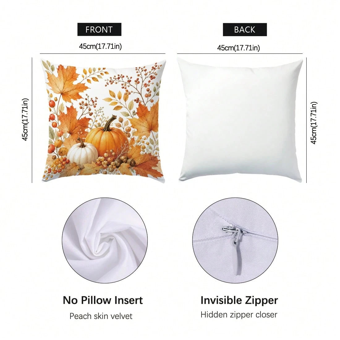 Autumn Pumpkin Maple Leaf Berry Cushion Cover 4pcs Set, Single-Sided Printed Peach Skin Velvet Polyester Material, 45*45CM Pillow Covers For Modern Fabric Sofa Indoor Decoration, Party Decor, Gift Giv