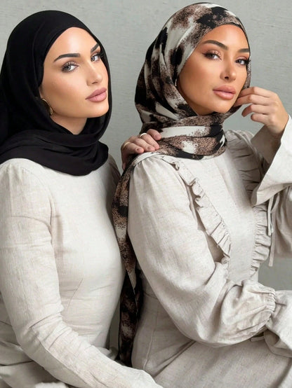 Autumn/Winter New Women's Tie-Dye Satin Printed Hijab