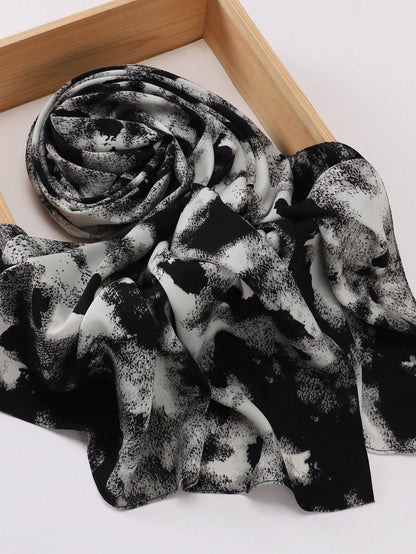 Autumn/Winter New Women's Tie-Dye Satin Printed Hijab