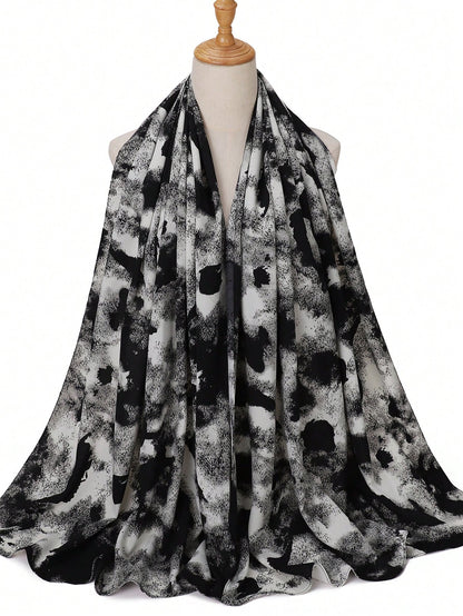 Autumn/Winter New Women's Tie-Dye Satin Printed Hijab