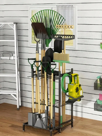 AXOSY-Portability Garden Tool Organizer With Wheels, Garage Storage And Organization, Metal Yard Tools Storage Heavy Duty Garden Tool Organizer For Garage, Yard, Patio, Shed, Indoors And Outdoors